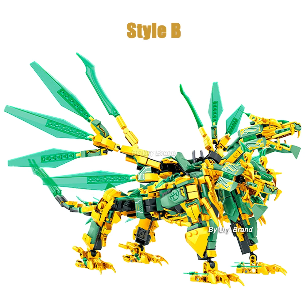 2in1 Ninja Golden Warrior Robot Mech 2 Heads Flying Dragons Set Fighter Figures Building Blocks Toys for Kids Boys Chritmas Gift