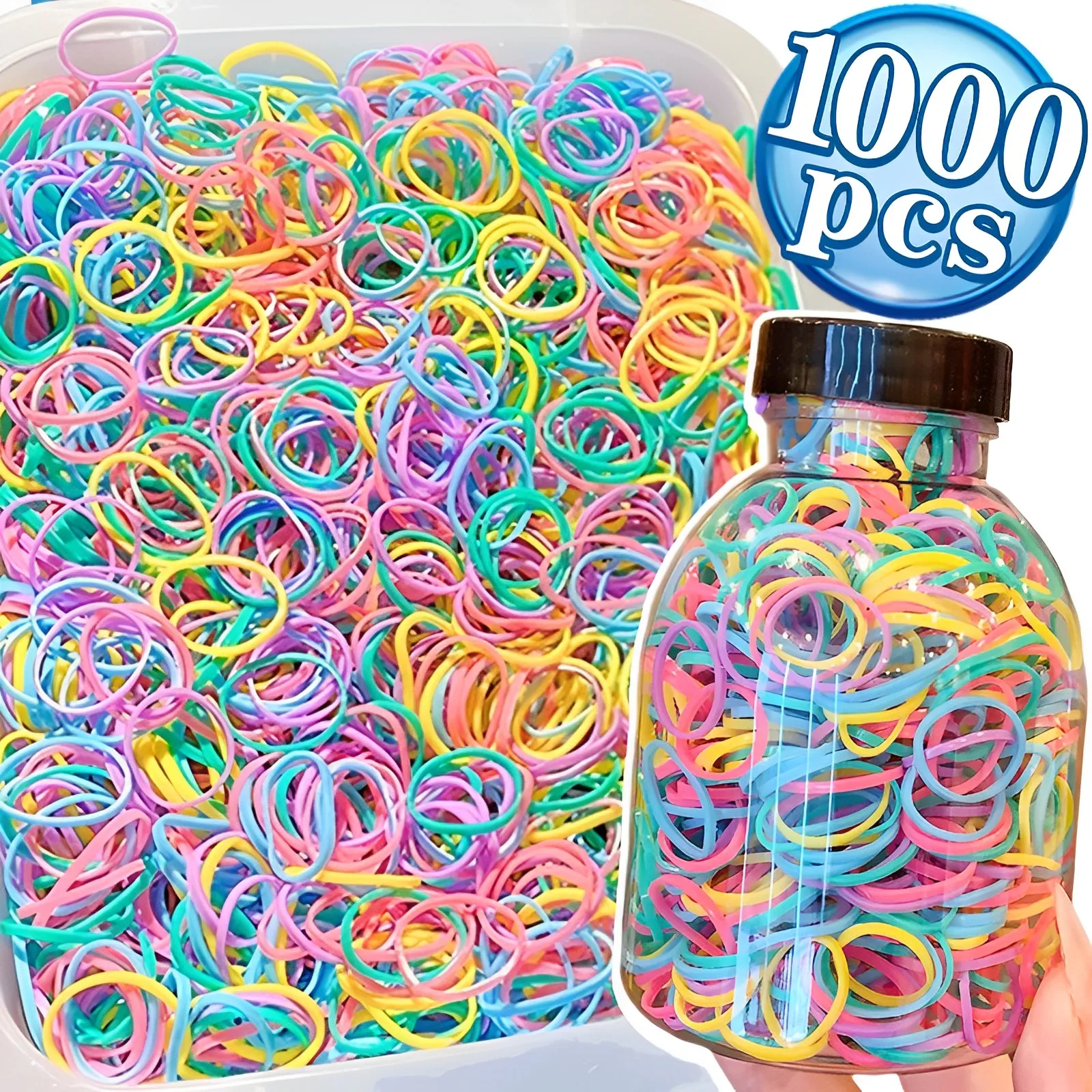 1000pcs/Box Colourful Disposable Rubber Band Elastic Hair Bands Headband Children Ponytail Holder Bands Kids Hair Accessories