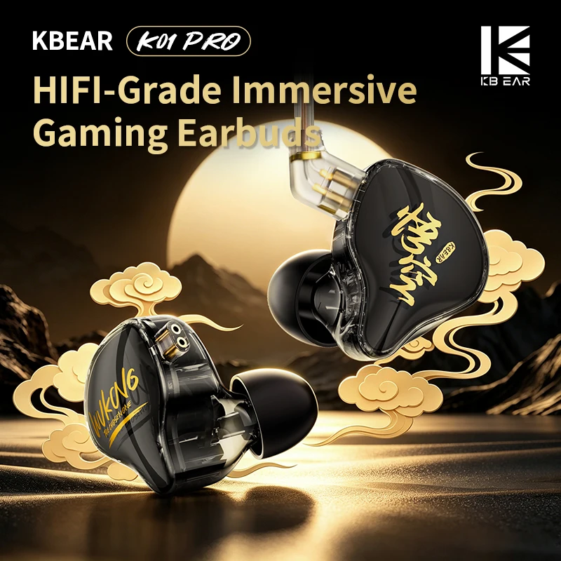 KBEAR K01 PRO Wukong HiFi Gaming Headphones Custom 10mm DD IEM  Earphones Detachable Cable Ergonomic Noise Isolation Earbuds