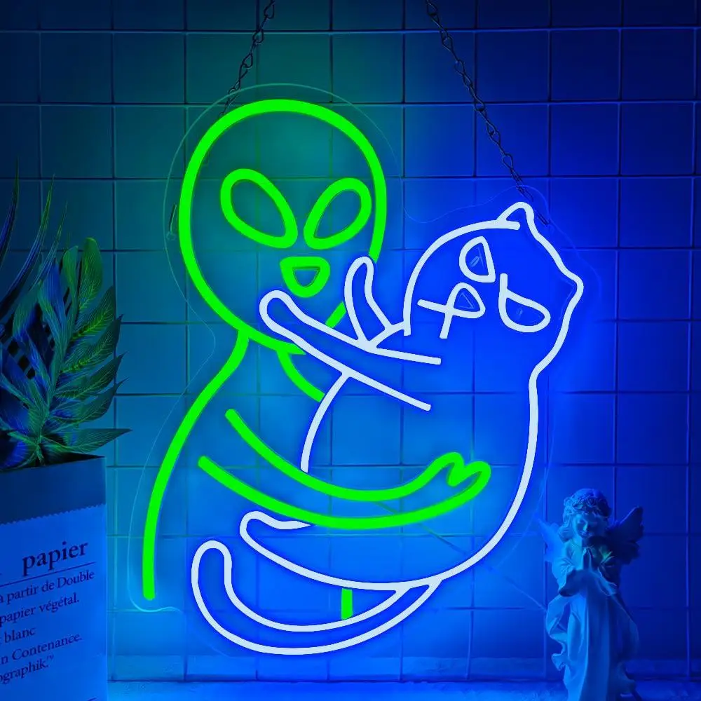 

Alien Neon Sign Cat LED Neon Lights for Bedroom Game Room Man Cave Decoration Personzalized Gifts for Teen Boy Girl Wall Light