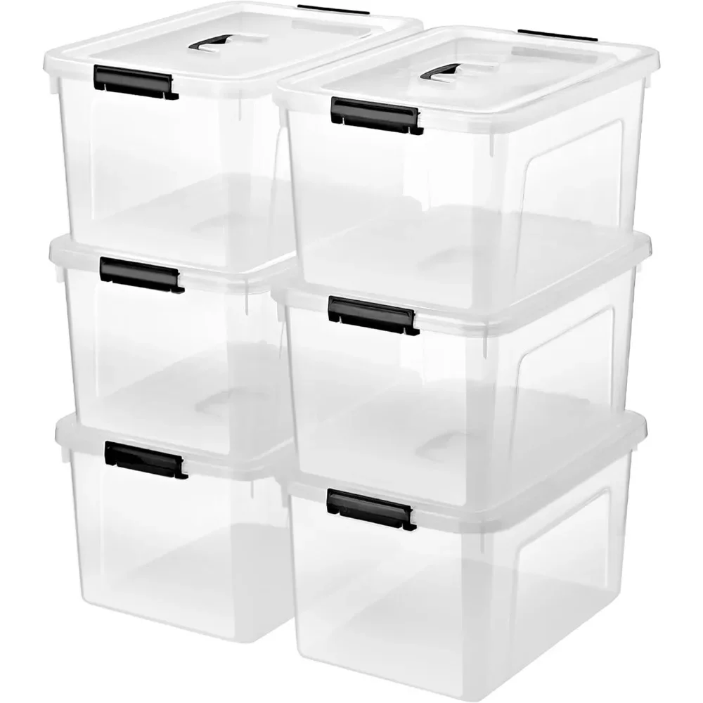 

19 Quart Plastic Storage Bins with Lids, 6-Pack Stackable Clear Storage Organizing Box with Handle