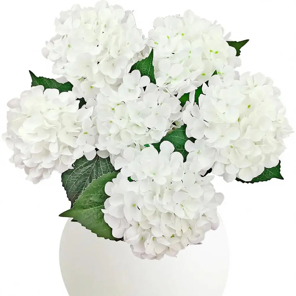 

6 Pack White Artificial Hydrangeas with Stems for Bouquets, Home Decor, Weddings, and Office Centerpieces