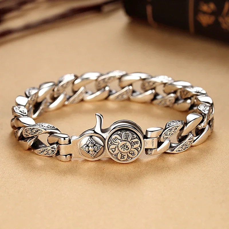 HX New Design Lucky Jinbao Paixiu Domineering Men\'s Handmade Silver Bracelet Retro Trend Bracelet Fashion Jewelry Accessories