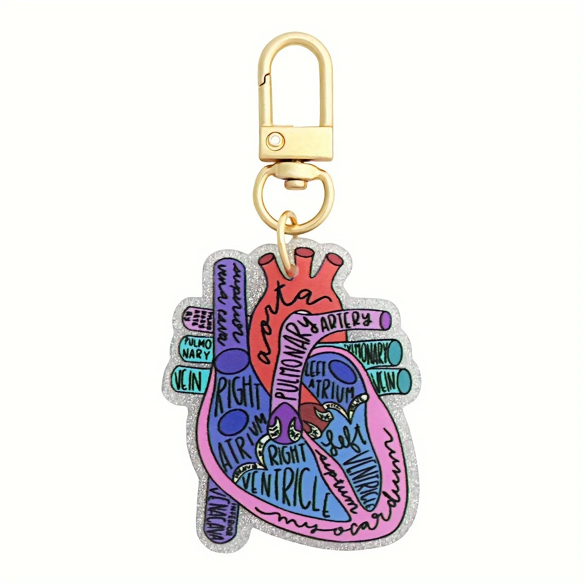 Purple Heart Acrylic Charms Keychain Office Hospital Supplies Key Ring Accessories Gift for Nurse Doctor