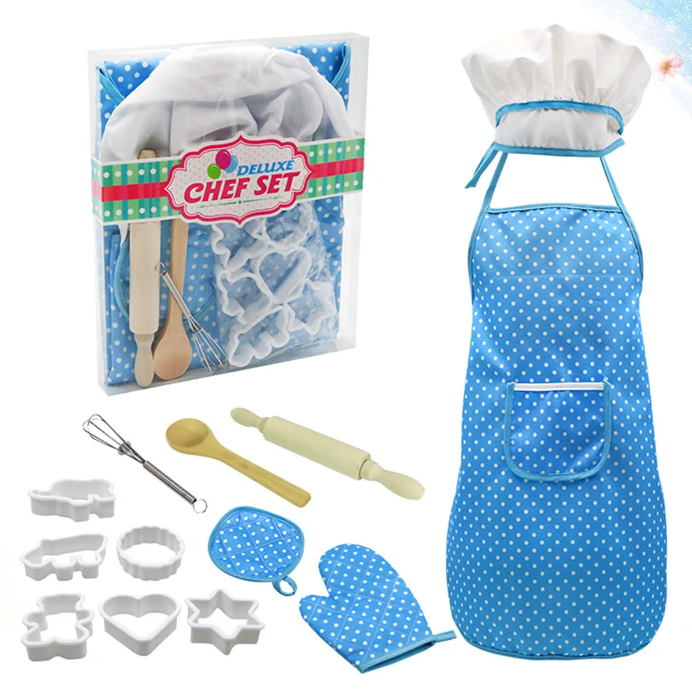 Herramientas para hornear para niños, juego de delantal con moldes, guantes, juego de cocina, juego de rol para caja de cocina creativa