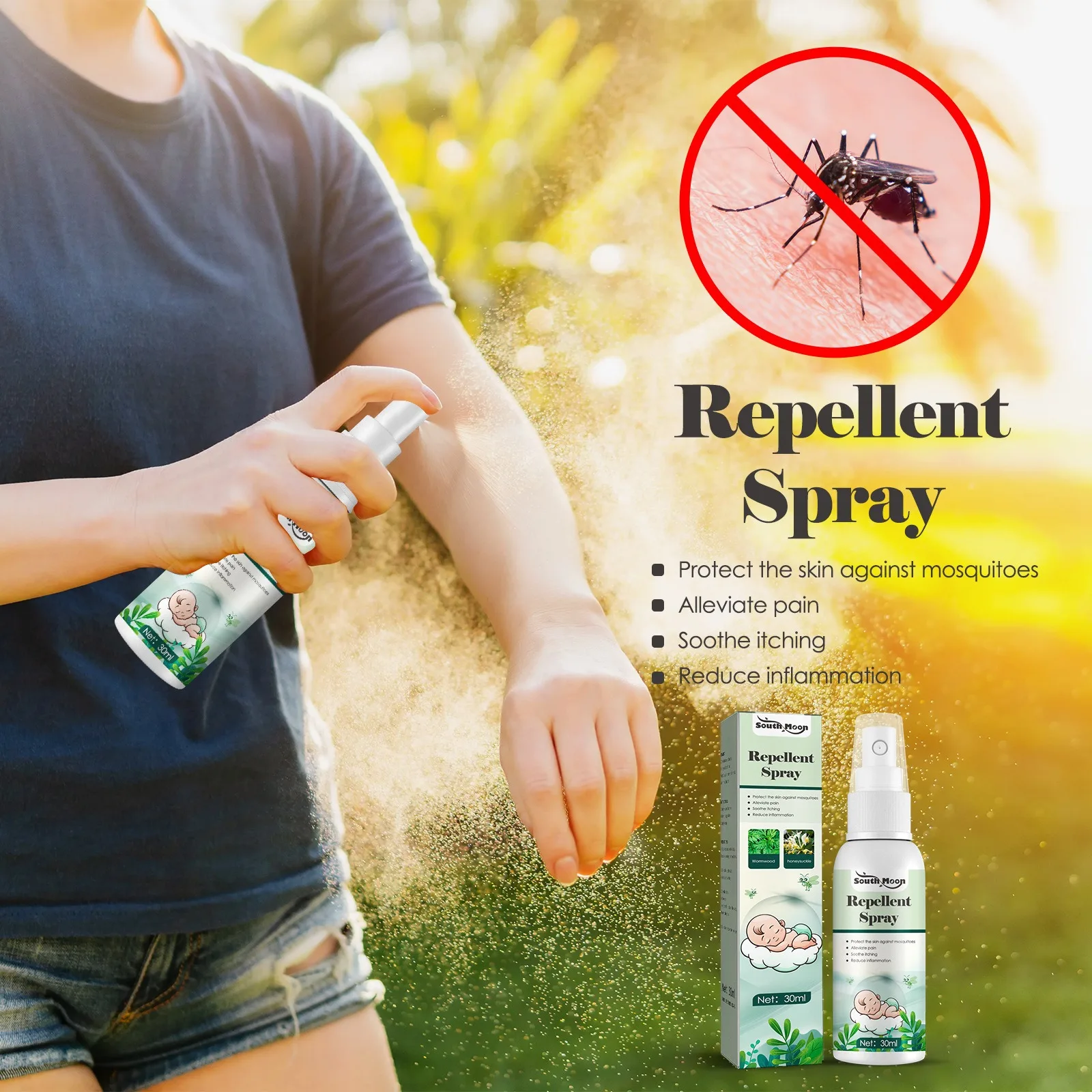 South Moon wormwood mosquito repellent spray home and outdoor mosquito repellent spray for preventing mosquito bites and relievi