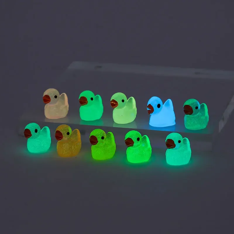 100/200PCS Mini Fluorescent Duck Ornament Miniature Figures Tiny Duck Resin Handicraft Micro Landscape Dollhouse Decoration