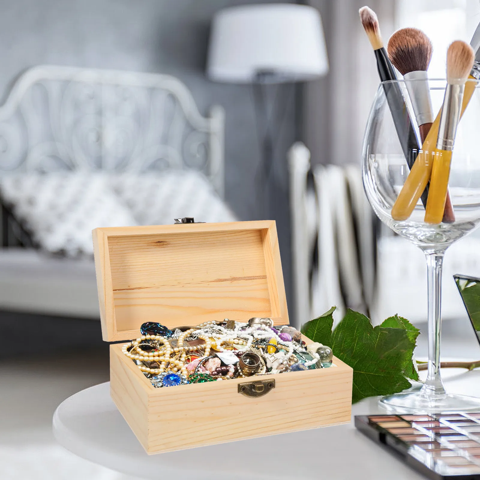 

Wooden Jewelry Box Rectangle Simple Style Compact Storage Case Perfect for Rings Earrings Jewelry Organizer Small Trinket Case