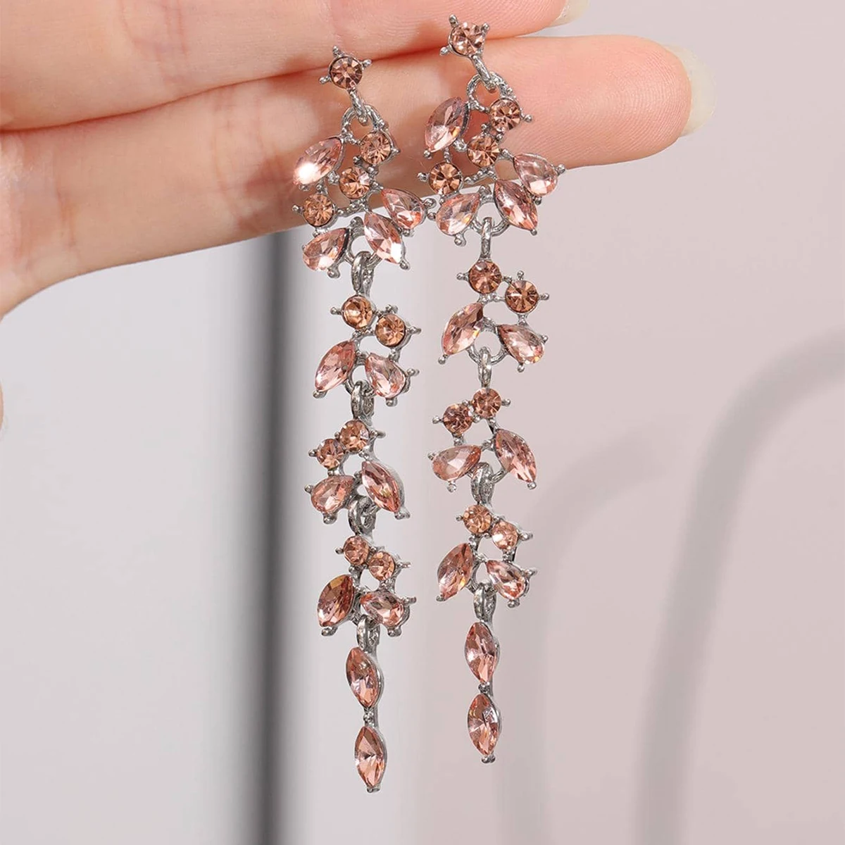 2pcs fashionable and high-end long tassel full diamond leaf earrings for women's banquet dress accessories image 4