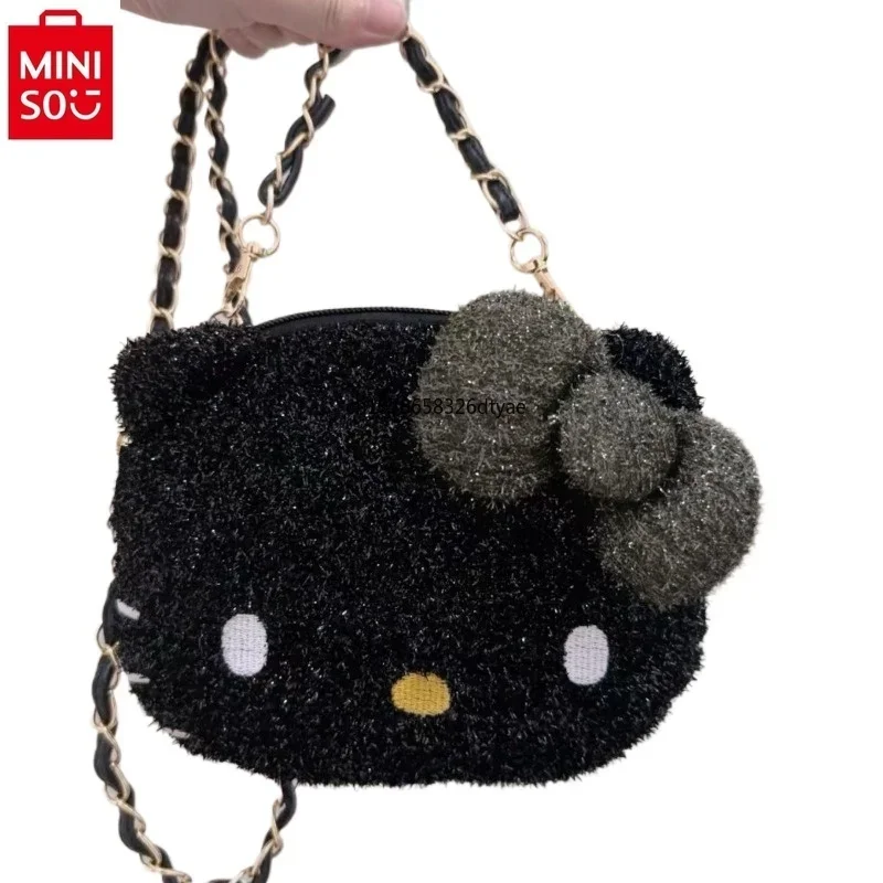 MINISO 2024 Cute High Quality Cartoon Hello Kitty Crossbody Bag Women's Fashion Versatile Single Shoulder Chain Dinner Bag