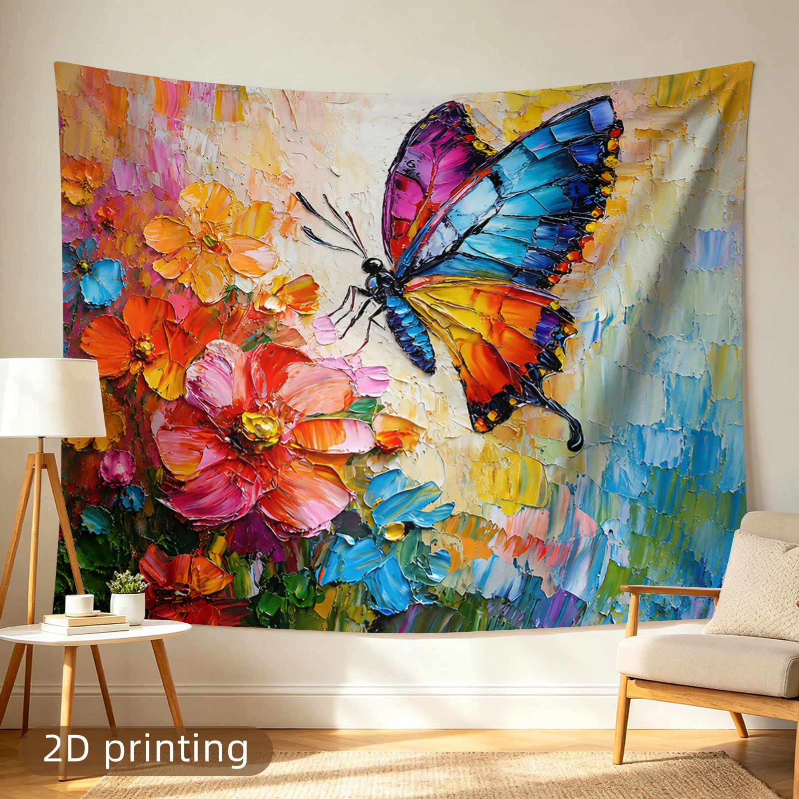 Vibrant Floral Butterfly Abstract Tapestry Wall Hanging Canvas Art Print for Boho Home Decor Living Room Nursery Decoration
