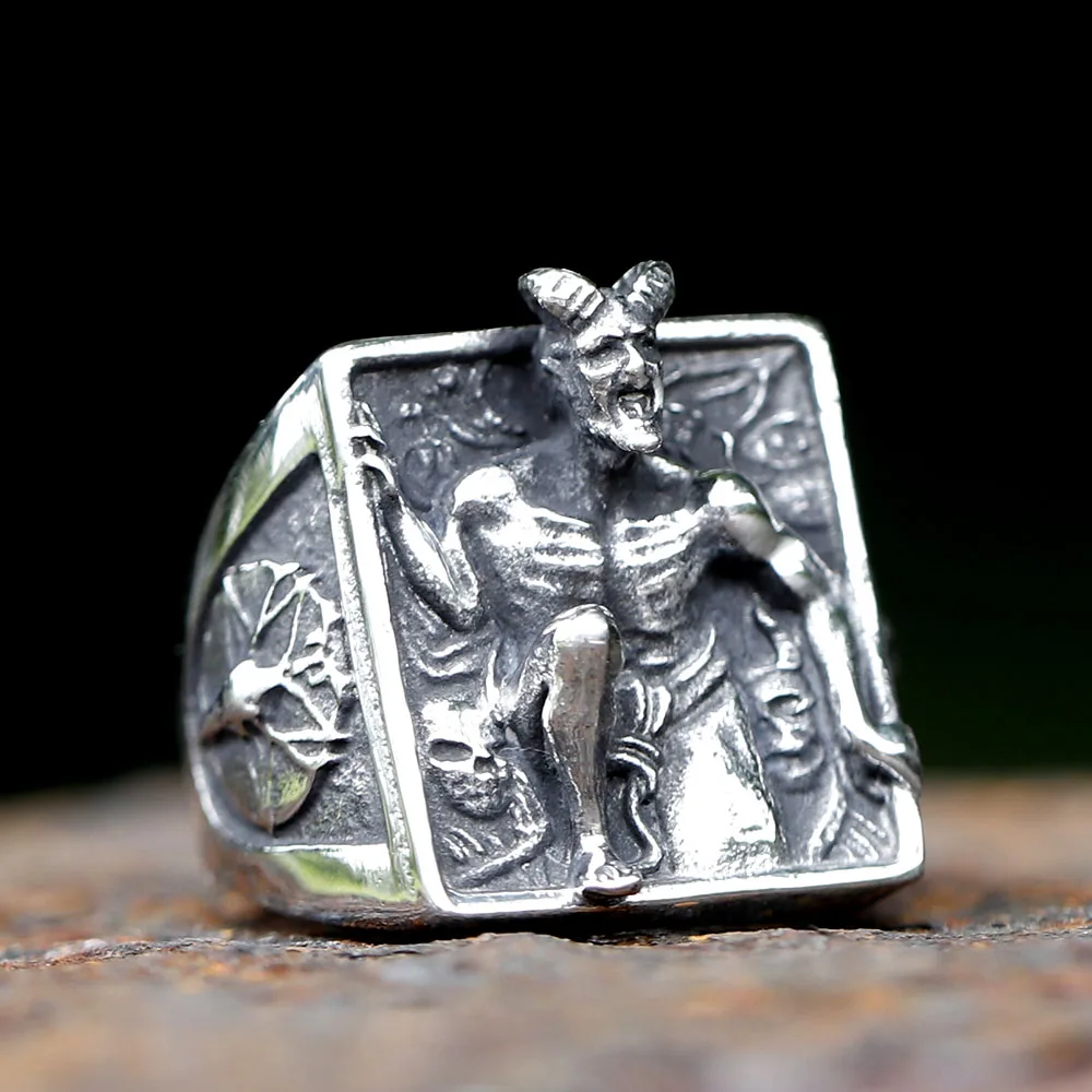 2023 Satanic RING for men stainless steel Baphomet Goat Headed Pagan Religion Deity Jewelry Fallen Angel Lucifer free shipping