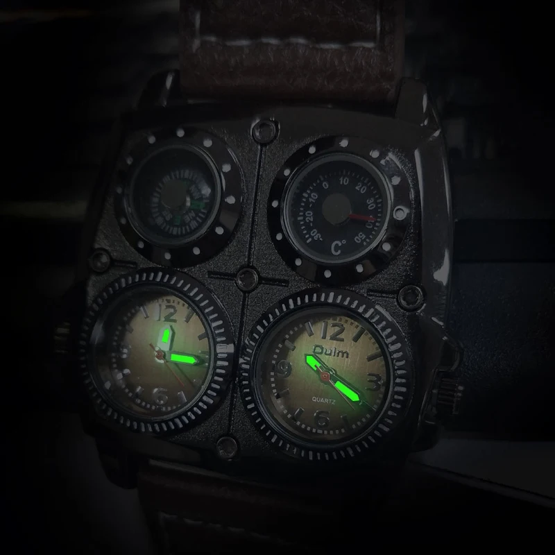 Oulm موضة عادية كول ستريت ستايل ساعة رجالي منطقة زمنية مزدوجة الطلب الكبير مضيئة حزام من الجلد ساعات كوارتز رجالية reloj #5