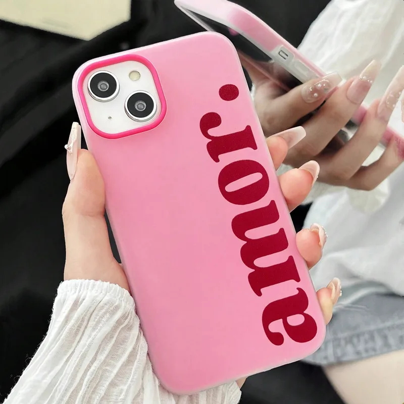 Red Amor Letter Print Personalized Matte Candy Color 2 in 1 Phone Case for Oppo Reno14 Reno13 Reno12 Reno11 Reno10 F Pro 4G 5G