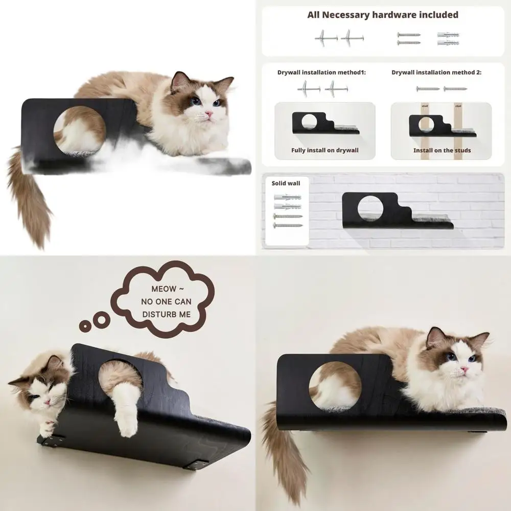 

Настенная полка для кошек с глазком, 19x10 дюймов, орех, идеально подходит для отдыха, игр и царапин