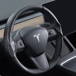 Suitable For Tesla Model 3/Y Car Steering Wheel Cover Suede Carbon Fiber Ultra-Thin Sweat Absorbent Anti-Slip Handlebars Car