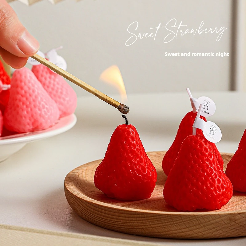 4 Strawberry Candles, Simulated Fruit Aromatherapy Candles, Mini Set Design, Photo Props, Christmas and Birthday Gifts