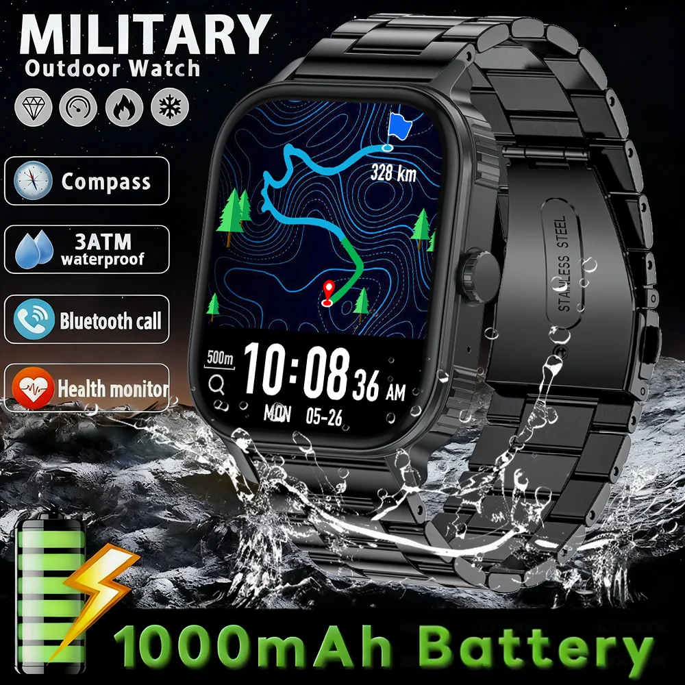 

2025 New Smart Watch 1000MAH outdoor sturdy and durable Smart Watch Men Woman Bluetooth Call Waterproof Sports Smart Watch