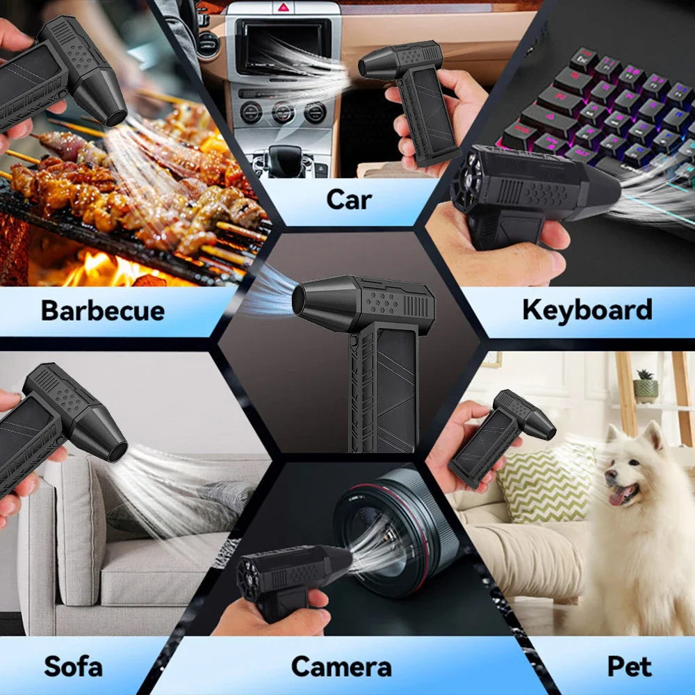 Mini Turbo Jet Fan Electric Air Duster with 3 Gear Adjustable 130000RPM Wind Speed 52m/s Car Computer Cleaning Blower Tool