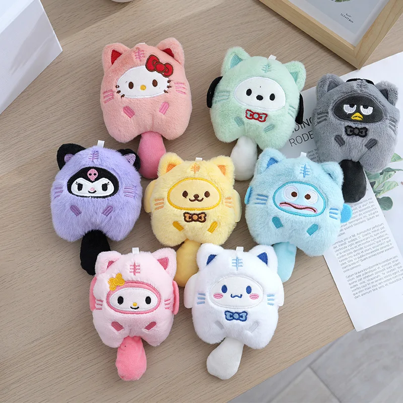 MINISO Sanrio Kuromi Cinnamoroll Cross-dressing Cat Doll Keychain My Melody Anime Cartoon Backpack Cute Children Plush Toys