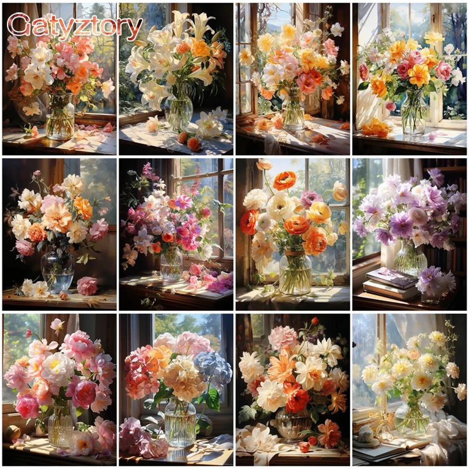 GATYZTORY DIY Crafts Painting By Numbers Flower Kit On Canvas Picture By Numbers Oil Painting For Living Room Wall Art Home Deco