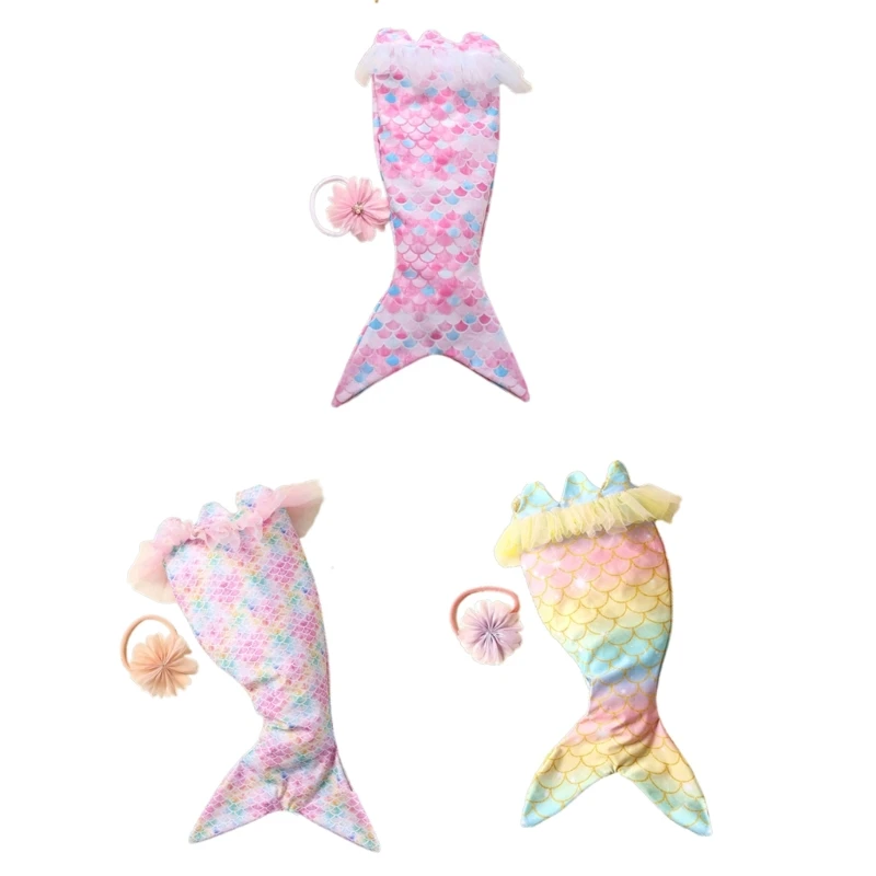 Infant Mermaids Costume Hairband Photoshooting Props Romper Newborn Shower Gift Dropshipping