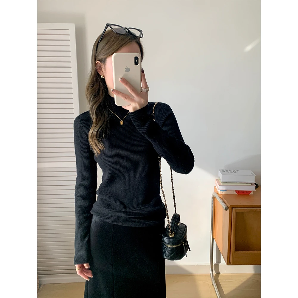 

Women's Wool Base irt 00% Wool High Collar Sl Inteated Winter Warm Thermal Knitted Sweater Color Regular Sve