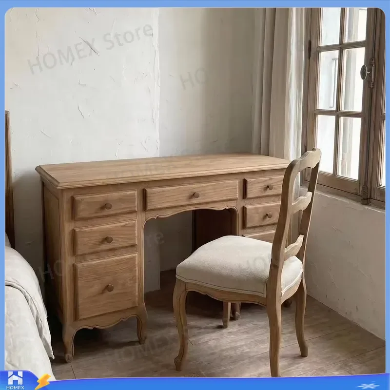 French Style Solid Wood Dresser Primary Color Curved Anti Collision Desk Chest of Drawers Storage Locker Bedroom Furniture