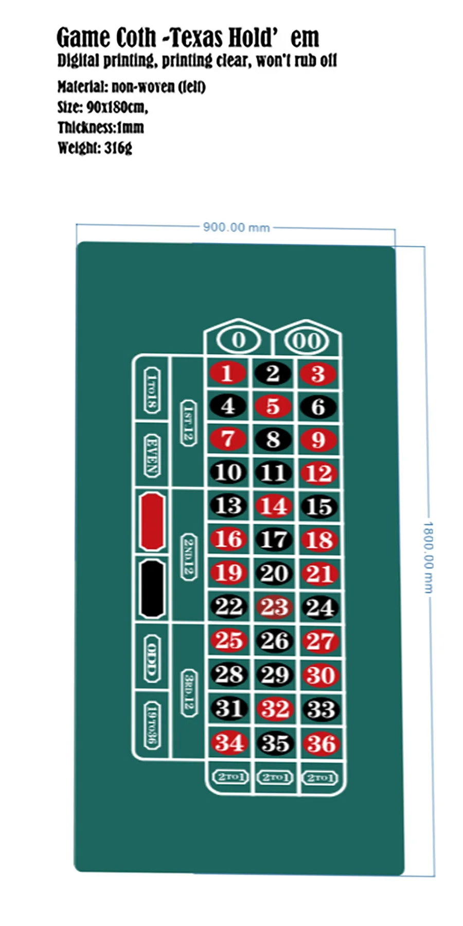 

180x90cm Casino Game Table Cloth Texas Roulette Blackjack Baccarat Non-woven Fabric Home Desktop Entertainment Accessories