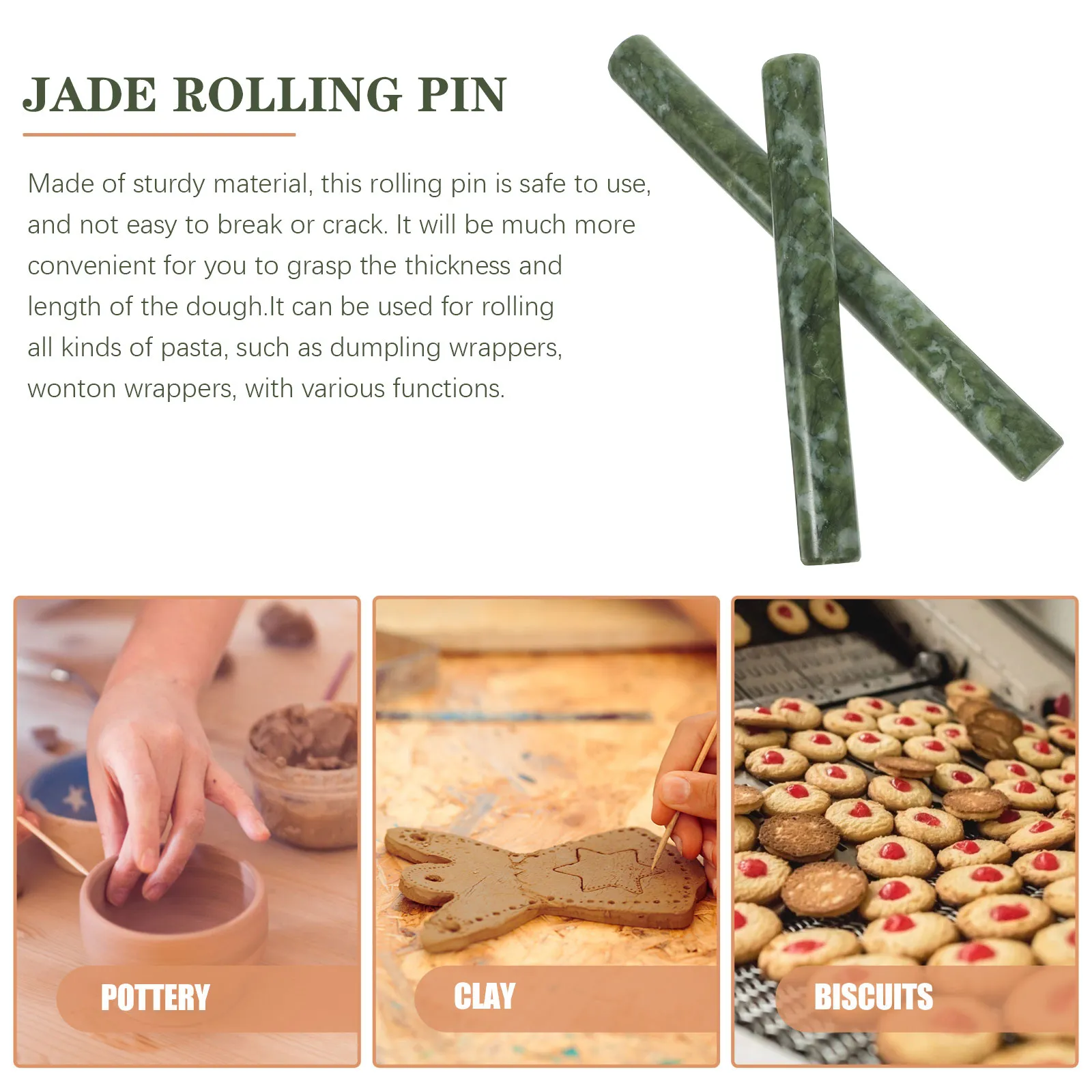 

2Pcs Jade Rolling Pin Kitchen Dough Roller Nonstick Rolling Stick Dumpling Wrapper Pasta Baking Tool Dough Roller Pin