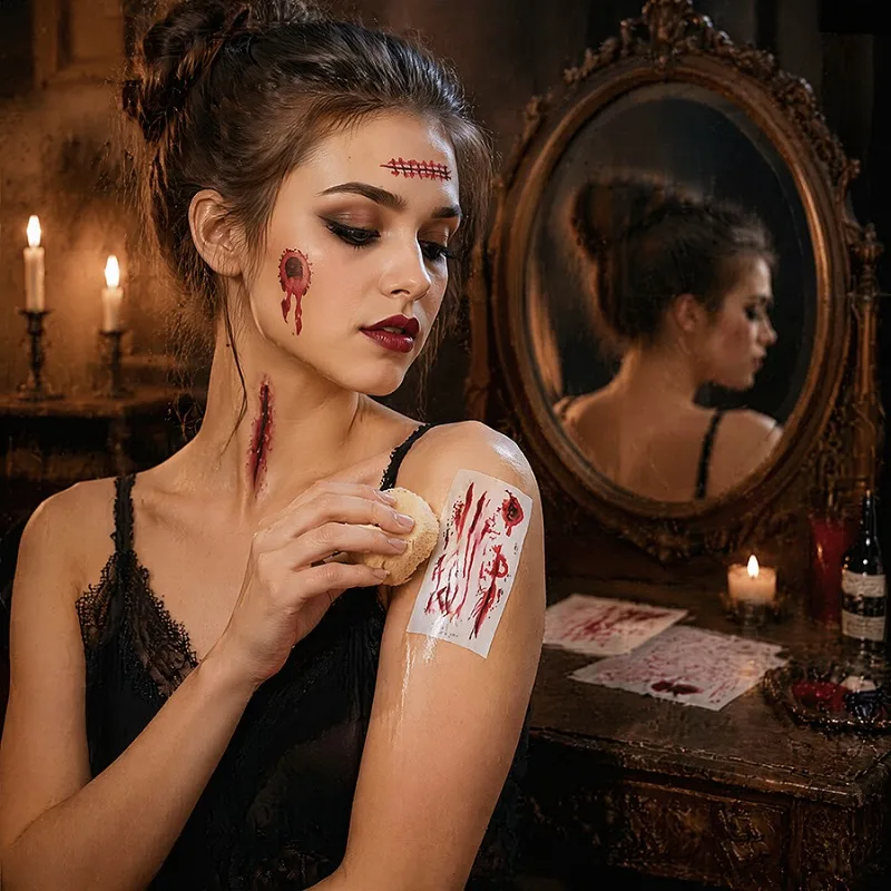 30 Sheets 3D Halloween Temporary Tattoos, Bloody Stitch Scars, Easy Remove, Party Favors for Cosplay Body Face Makeup