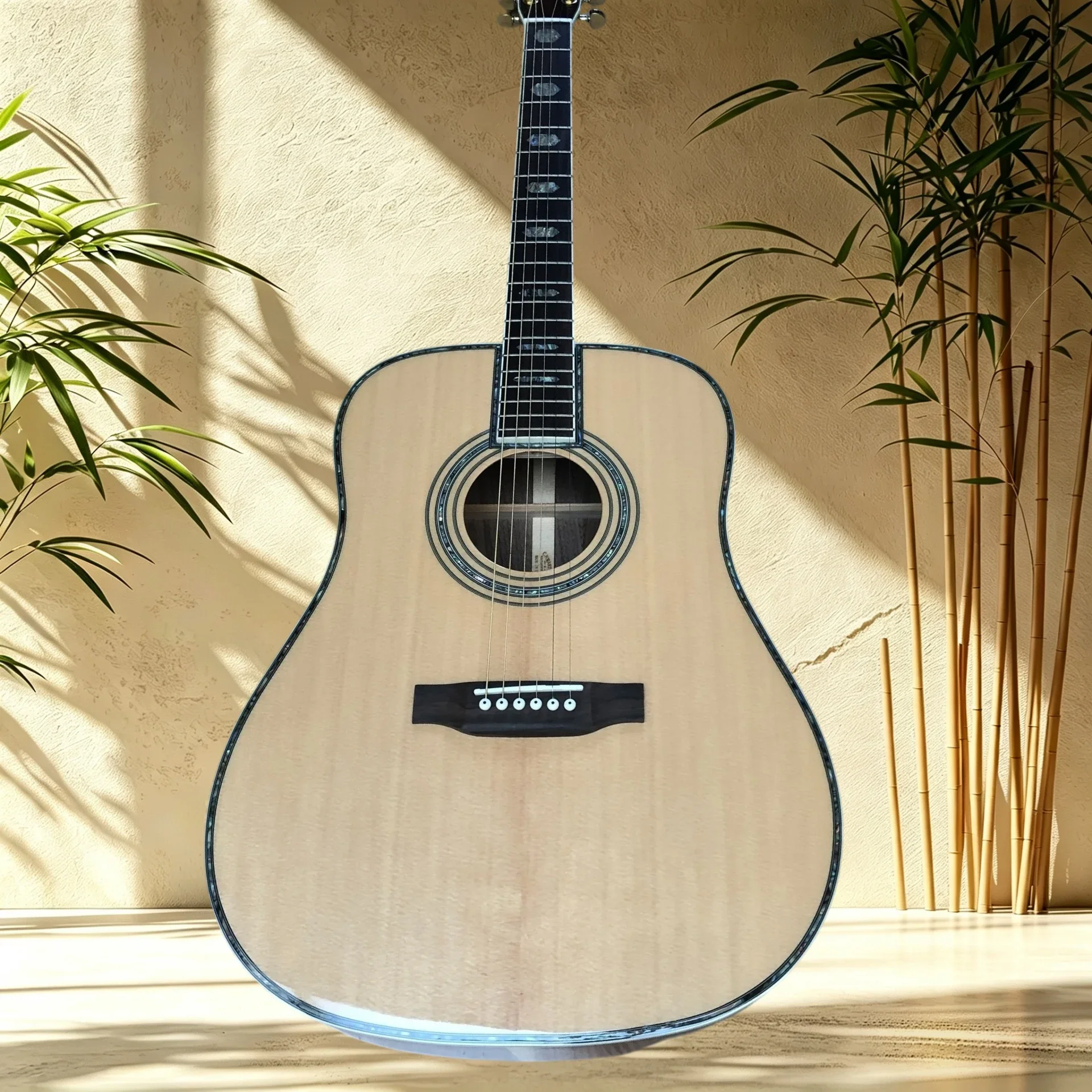 D45 Acoustic Guitar Spruce Solid Top Rosewood Back Sides Rosewood Fretboard Shell Inlay Binding Folk Pop Singing Fingerstyle