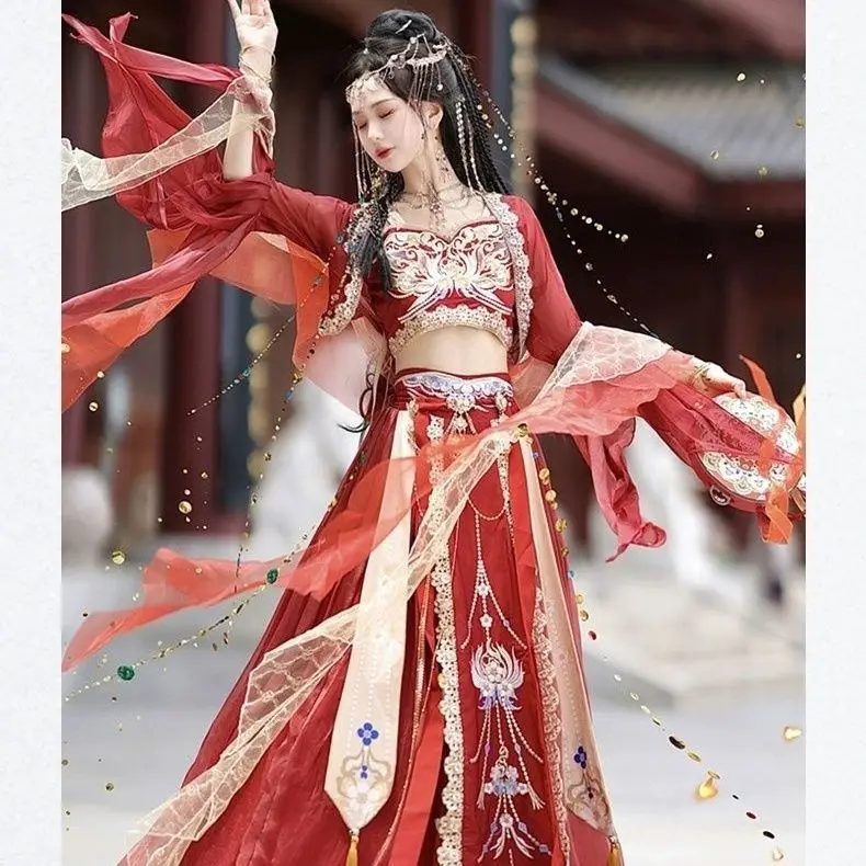 Chinese Ancient Costume Women's Dunhuang Dance Costume Performance Loulan Princess Dance Suit red hanfu Dress