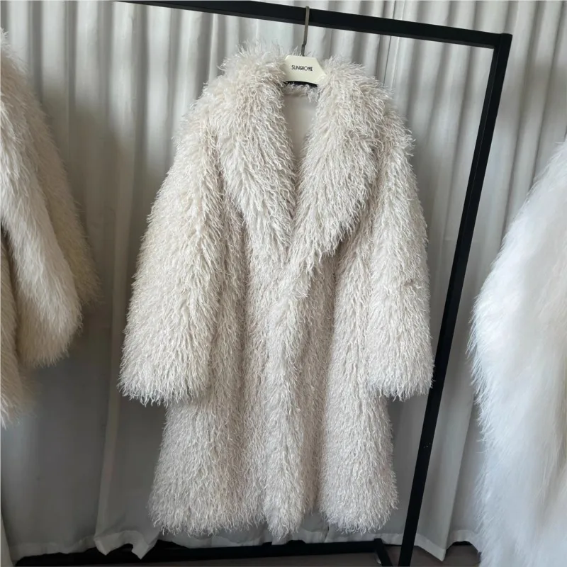 Long women's fur mixed with and plush coat warm green fruit collar artificial