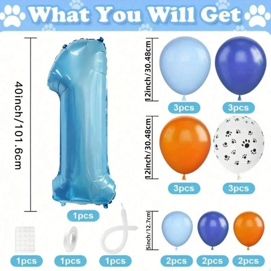22 Teile/satz Haustier Thema Pfotenabdruck Geburtstag Party Luftballons, 40 Zoll Perlglanz Blaue Zahl, Für Haustier Geburtstag Party, Hundeliebhaber – Detail 1