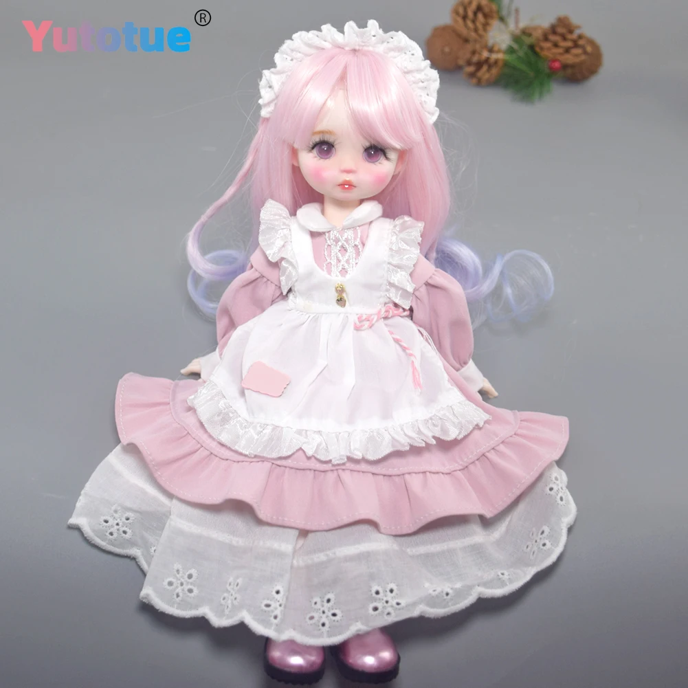 Yutotue 30cm bonito menina boneca brinquedo crianças aniversário presente de natal articulações corpo e roupas cor gradiente peruca de cabelo encaracolado conjunto completo
