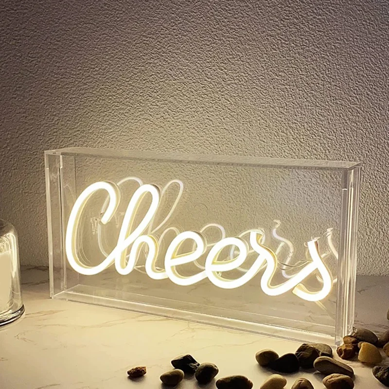 Cheers Neon Sign USB LED Sign Desk Lightbox Cheers Neon Bar Sign 3D Wall Neon Warm Light Sign For Party Decor Neon Light