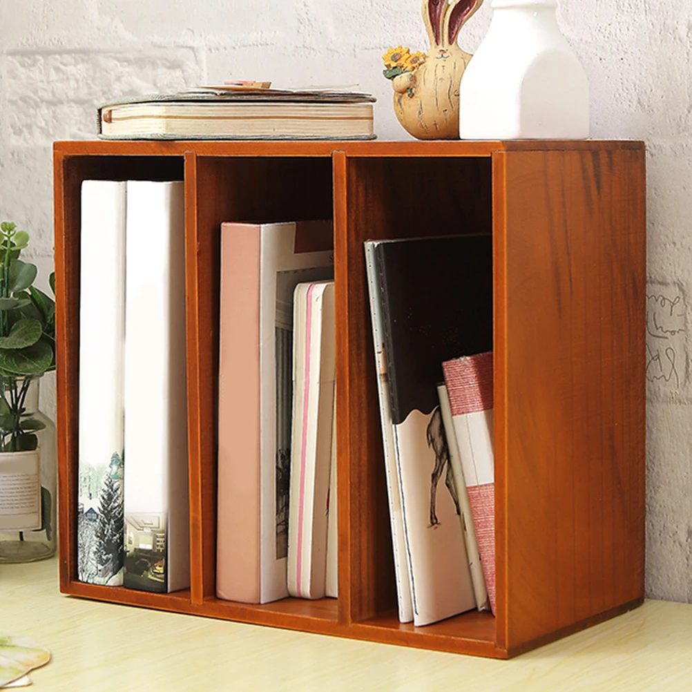 

Solid Storage Rack Desktop Bookshelf Cup Holder Makeup Tools Organizer Wooden Rack Small Bookshelf Wood Cups Holder Desktop Wood