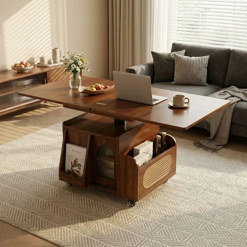 Lifting and folding coffee table Small apartment mobile cart Tea table Dual-purpose tea table Multifunctional living room