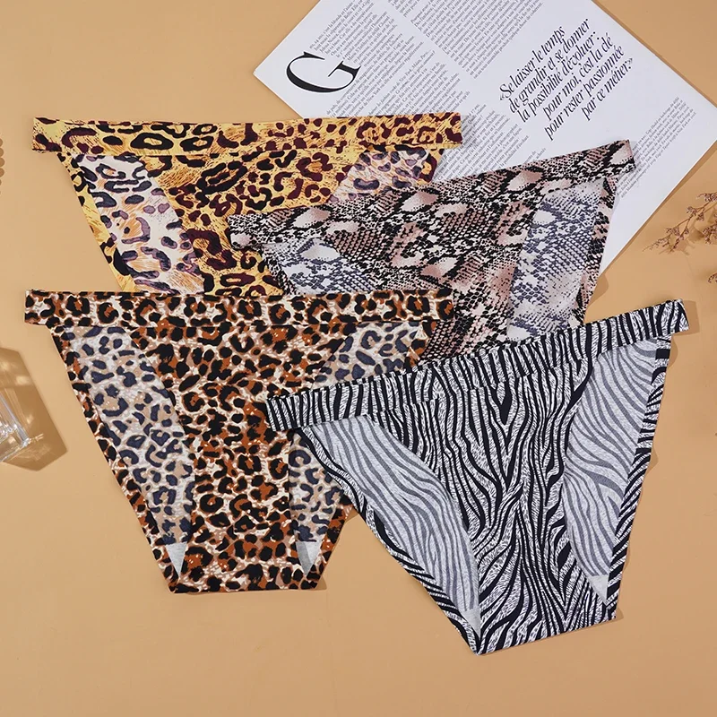 Seamless Panties for Women Ice Silk Underwear Comfortable Low Waist Sexy Solid and Leopard Print High Quality Briefs for Female