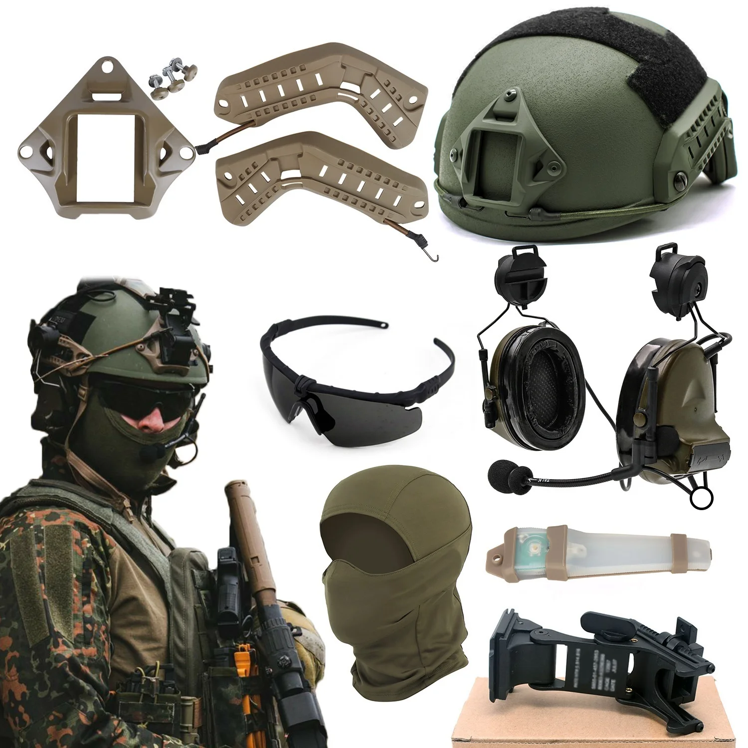 

Airsoft FAST Helmet Tactical Set, 35db HD Noise Canceling Headset Rhino Bracket Mounting for PVS7 PVS14 for Tactical Shooting