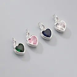 1pc/Lot 925 Sterling Silver Shiny Zircon Heart Circle Charms Pink/Green/Blue/White Color Silver Pendants DIY Jewelry Accessories
