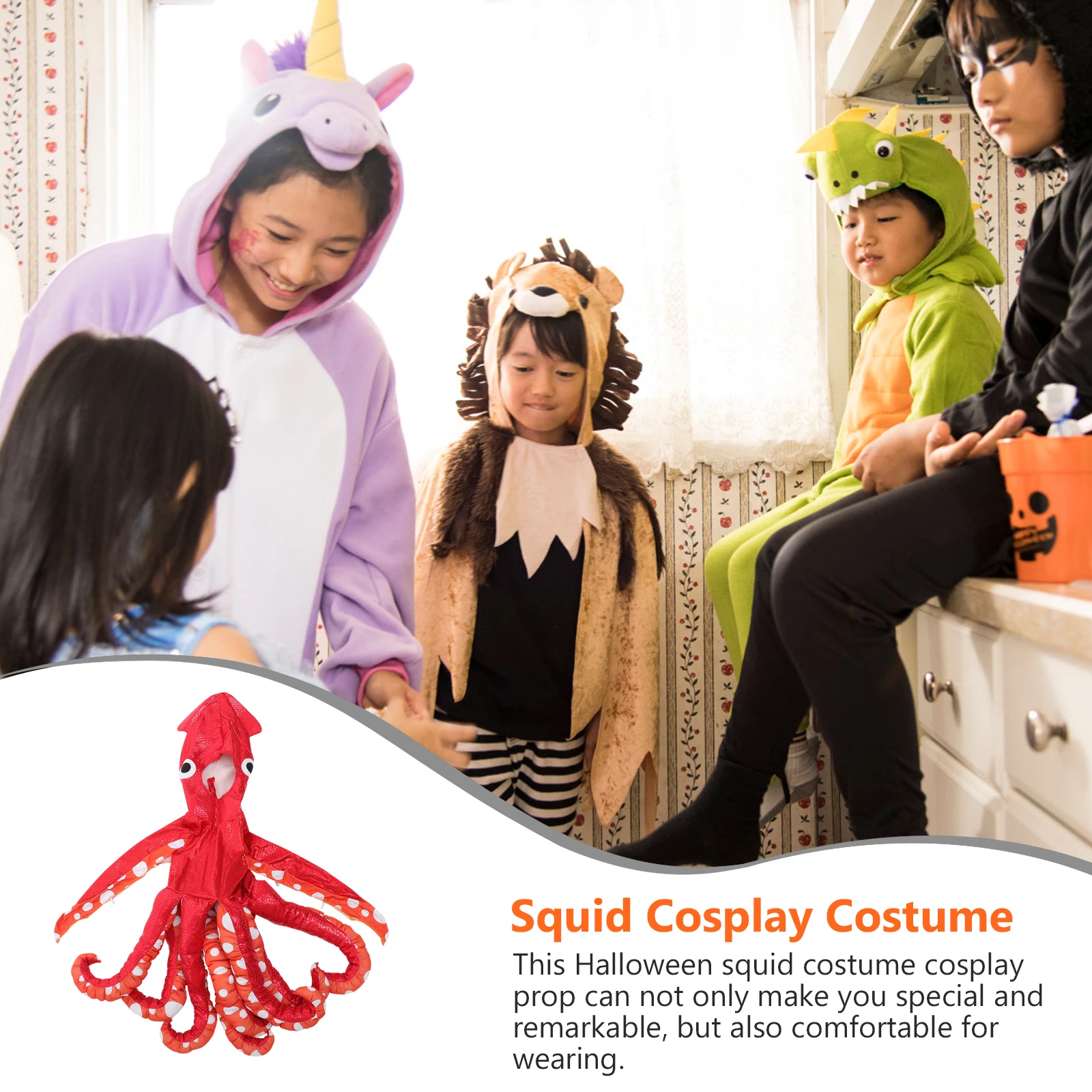 

Squid Costume Dress Up Halloween Party Jumpsuit Squid Costume Durable Polyester Material Performance Role Play Gift