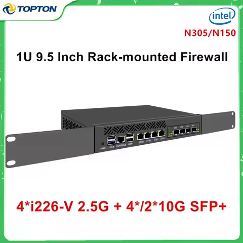 NEW Topton 1U 9.5 Inch Rack mounted Firewall Mini PC Intel N150 Quad Core 4*/2*10G SFP 4*2.5G LAN i226-V Network Security Server
