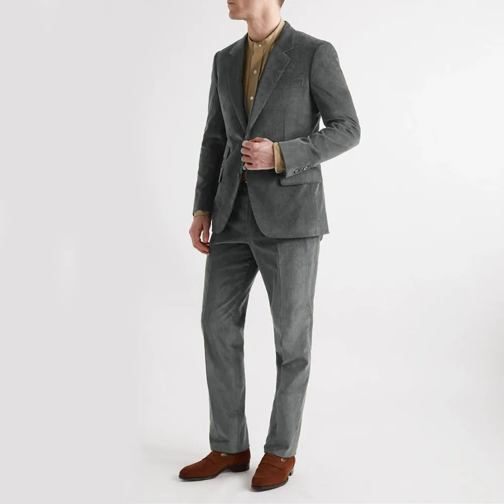 Men\'s Two Piece Suit Corduroy Single Breasted Casual Slim Wedding Elegant Man Suit Jackets Single Chest Suits New in Men\'s Sets