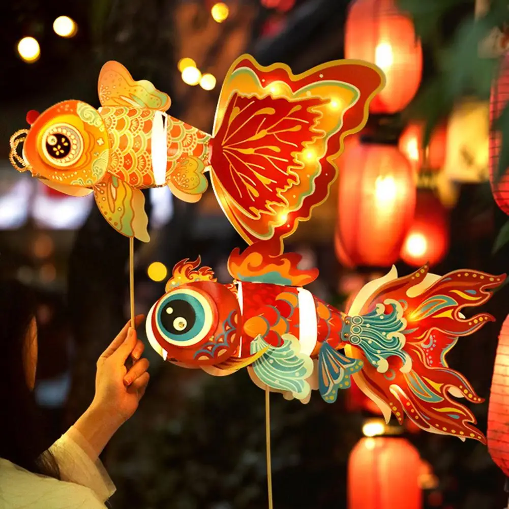 

Eye-catching Lantern Decor Handmade Chinese Style Fish Lantern Paper Lantern Set with Led Lights for Parties Home Decor Diy