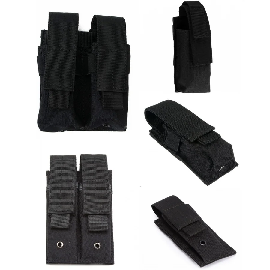 

9mm Tactical Single Double Molle Magazine Pouch Flashlight Holder Airsoft Hunting EDC Waist Belt Pack Mag Bag