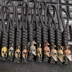 Handmade Woven Lanyard Retro Copper alloy Spartan Warrior Helmet Paracord Beads DIY Outdoor Bag Hanging Rope Buckle Pendant