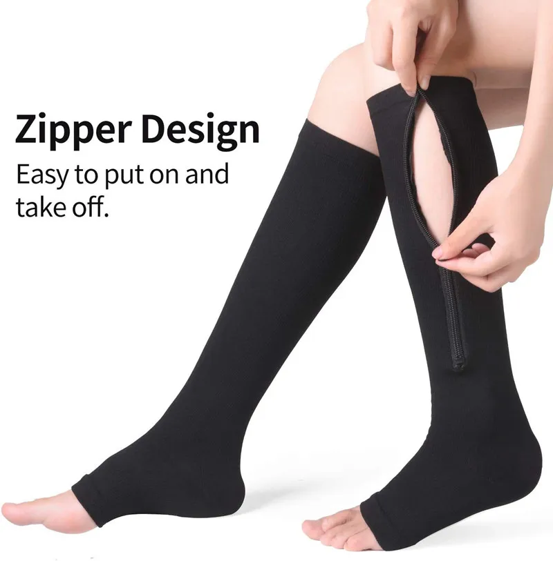 Compression Socks Men Women Knee Maternity High Zipper Socks Anti-Fatigue Stretchy Sox Outdoor Running Hiking Sports Socks YSZ01