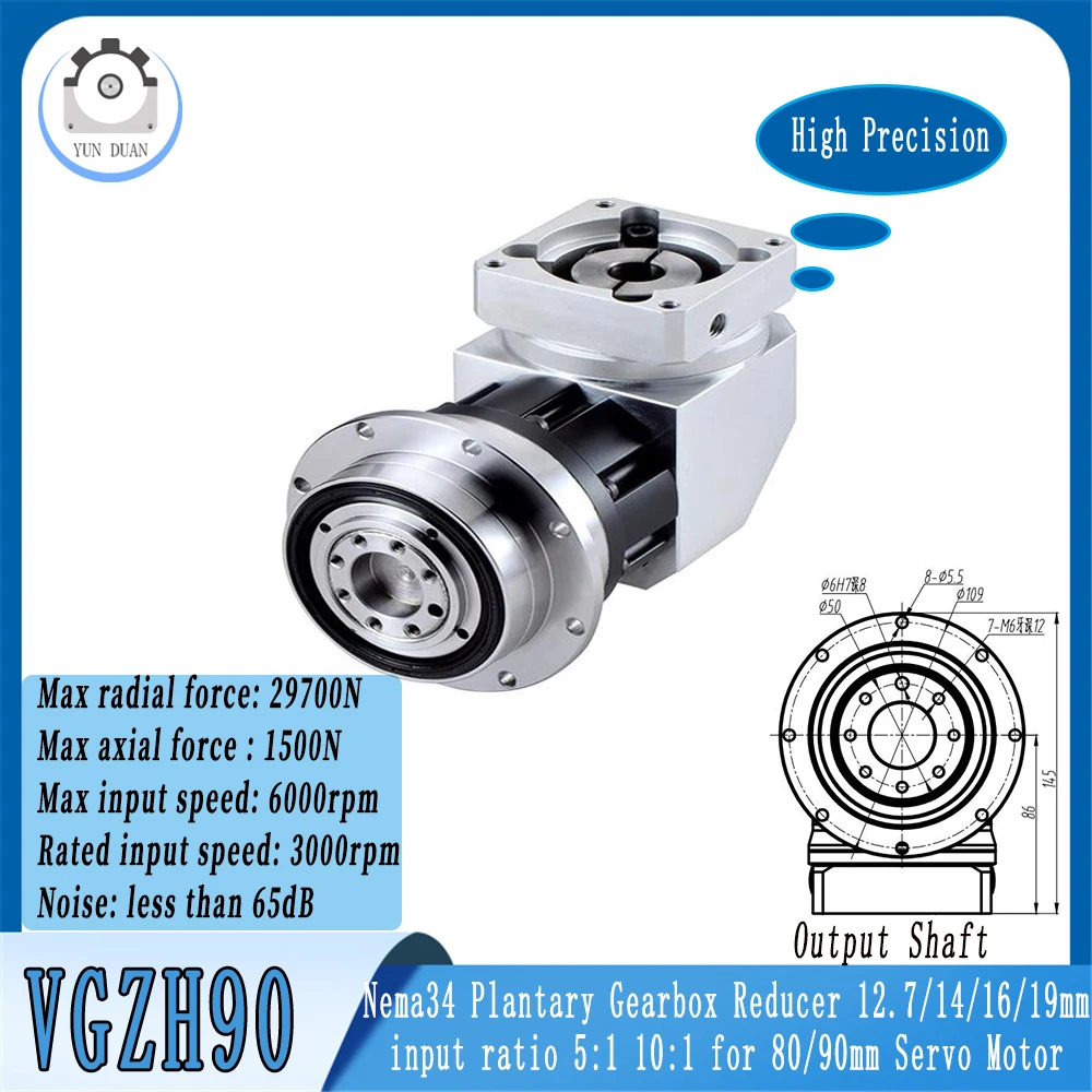 NEMA34 86mm Stepper Motor 90 Degree Reversing Corner Reducer 12.7/14/16/19mm Output Speed 4:1-100:1 for 60/80mm Servo Motor